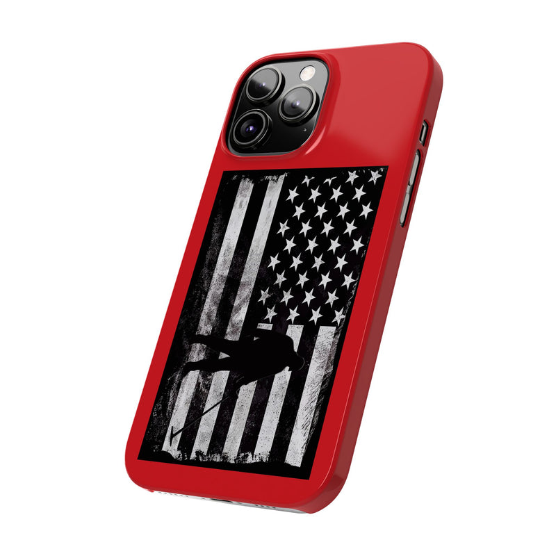 Slim iPhone Red Cases with stylized American Flag and Detectorist (13-16 series) sku: 22