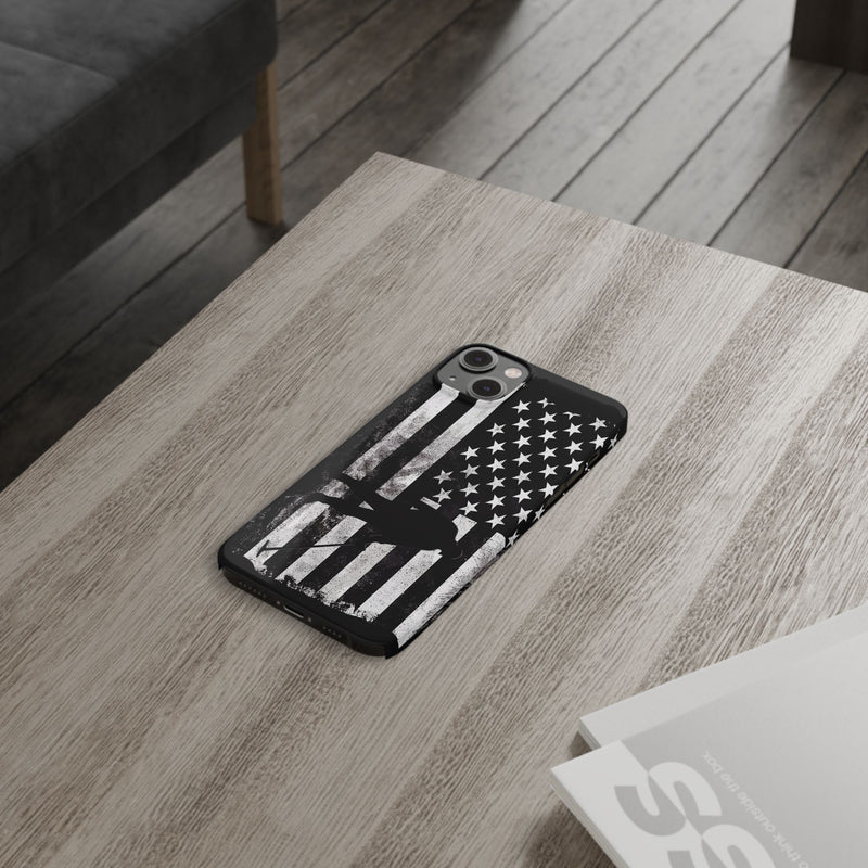 Slim iPhone Black Cases with stylized American Flag and Detectorist (iPhone 13-16 series) sku: 21