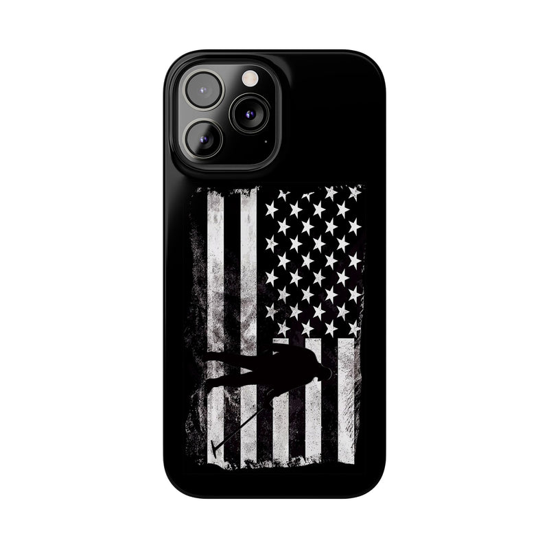 Slim iPhone Black Cases with stylized American Flag and Detectorist (iPhone 13-16 series) sku: 21