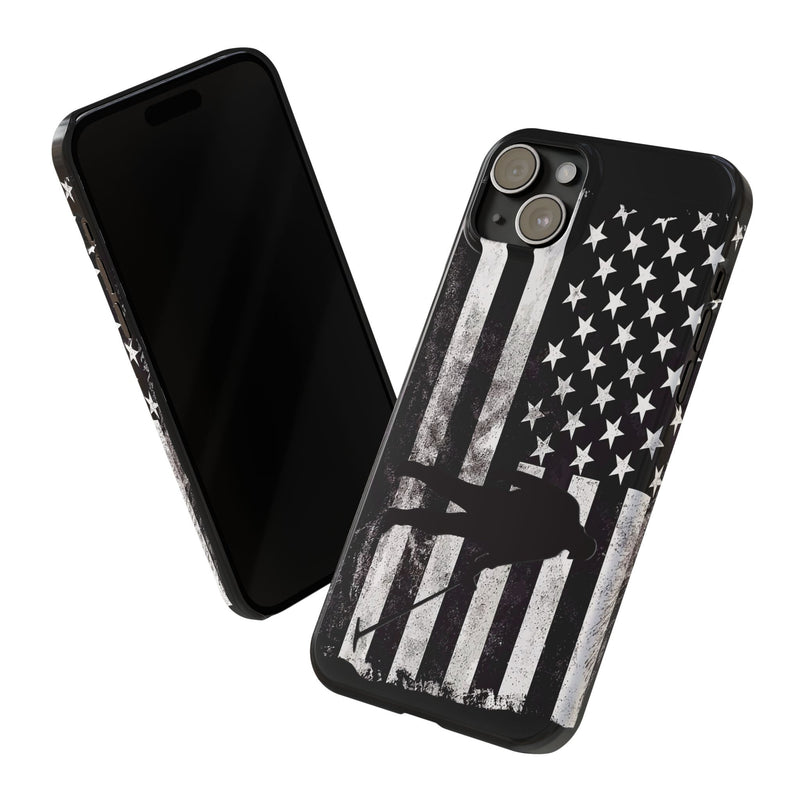 Slim iPhone Black Cases with stylized American Flag and Detectorist (iPhone 13-16 series) sku: 21