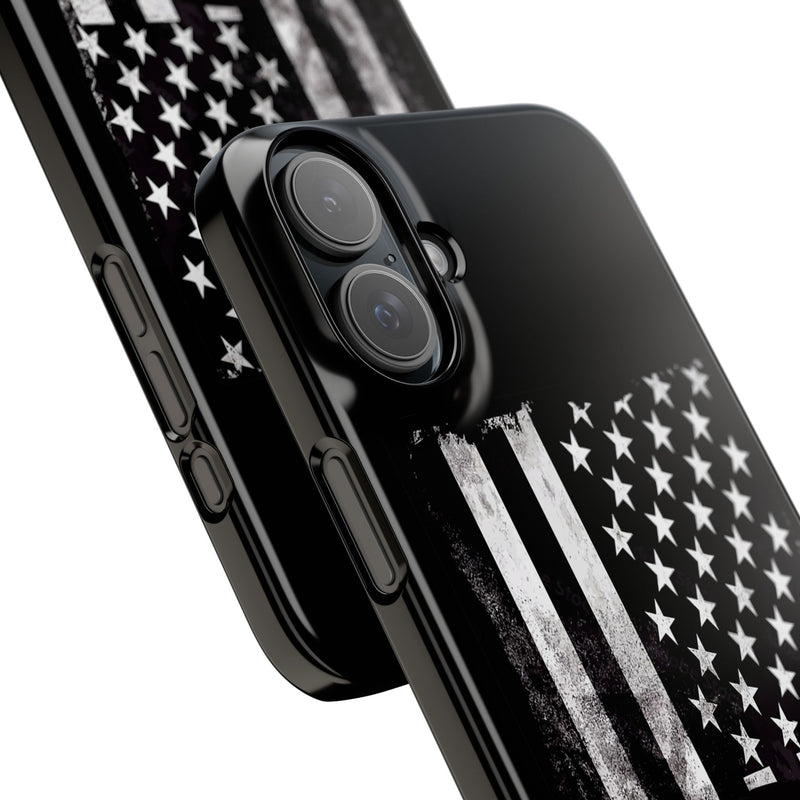 Slim iPhone Black Cases with stylized American Flag and Detectorist (13-16 series) sku: 21