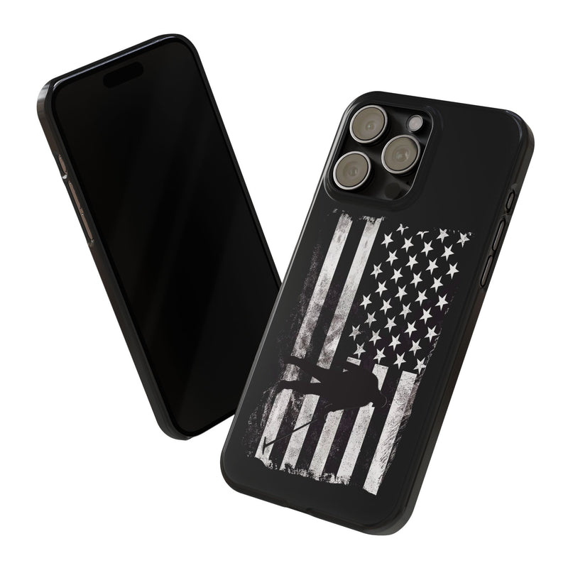 Slim iPhone Black Cases with stylized American Flag and Detectorist (13-16 series) sku: 21