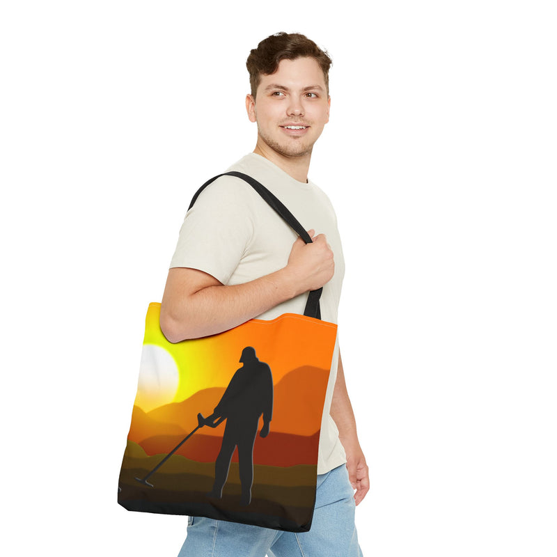 18X18" Tote SUNSET with Male Detectorist design. 1 sided print.