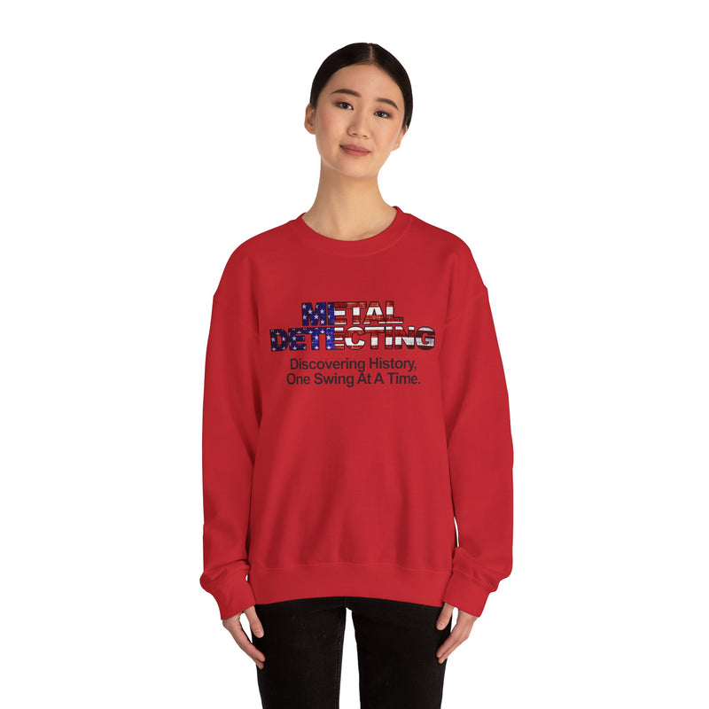 Discovering History Metal Detecting American Flag motif, Heavy Blend Crewneck Sweatshirt - sku: 15