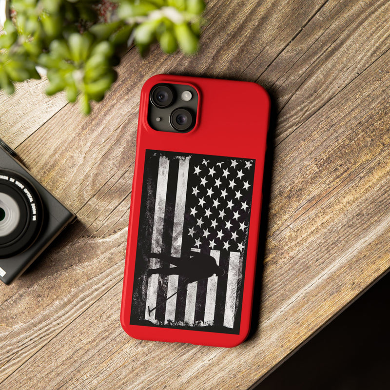 Slim iPhone Red Cases with stylized American Flag and Detectorist (13-16 series) sku: 22