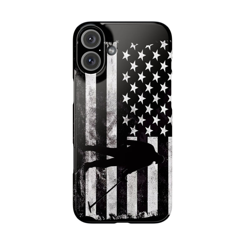 Slim iPhone Black Cases with stylized American Flag and Detectorist (iPhone 13-16 series) sku: 21