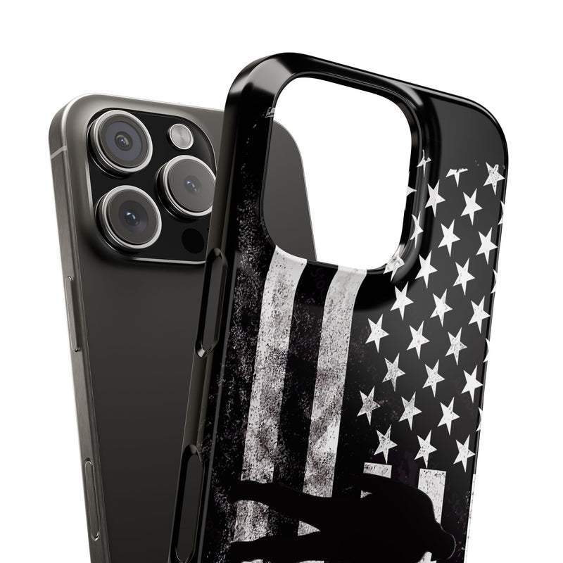 Slim iPhone Black Cases with stylized American Flag and Detectorist (iPhone 13-16 series) sku: 21