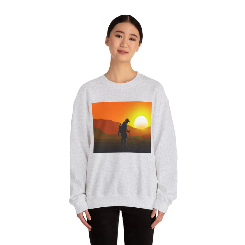 Heavy Blend Crewneck Sweatshirt - Female Detectorist with Sunset Design. 1-sided. FREE SHIPPING