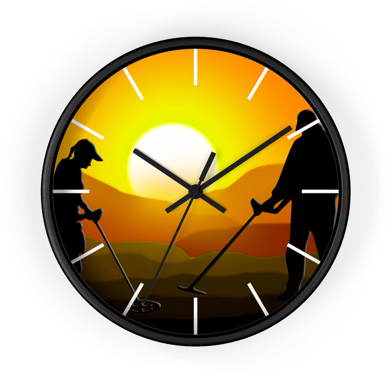 Sunset graphic of metal detecting couple Clock  10"  Battery operated (AA not included)  FREE SHIPPING sku: 101