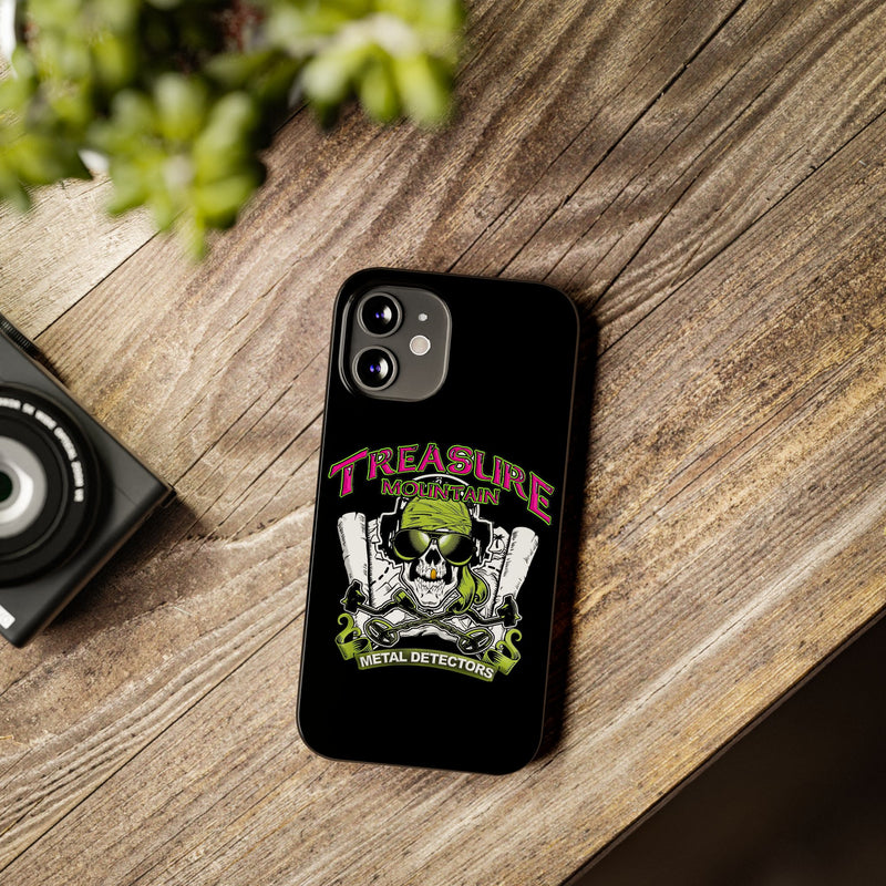 Slim iPhone Black Cases with Treasure Mountain Logo (iPhone 13-16 series)