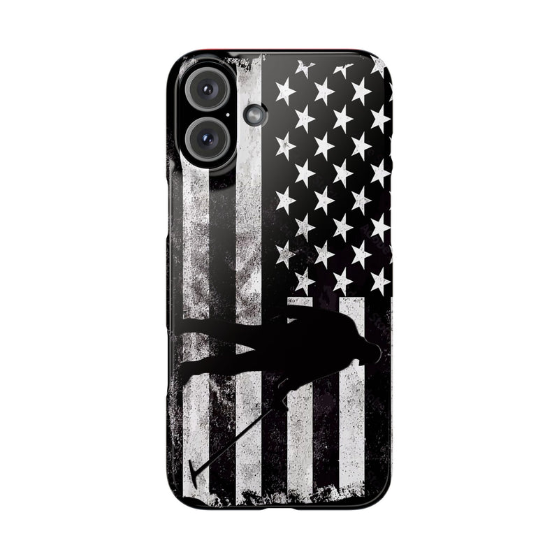 Slim iPhone Red Cases with stylized American Flag and Detectorist Graphic (iPhone 13-16 series)