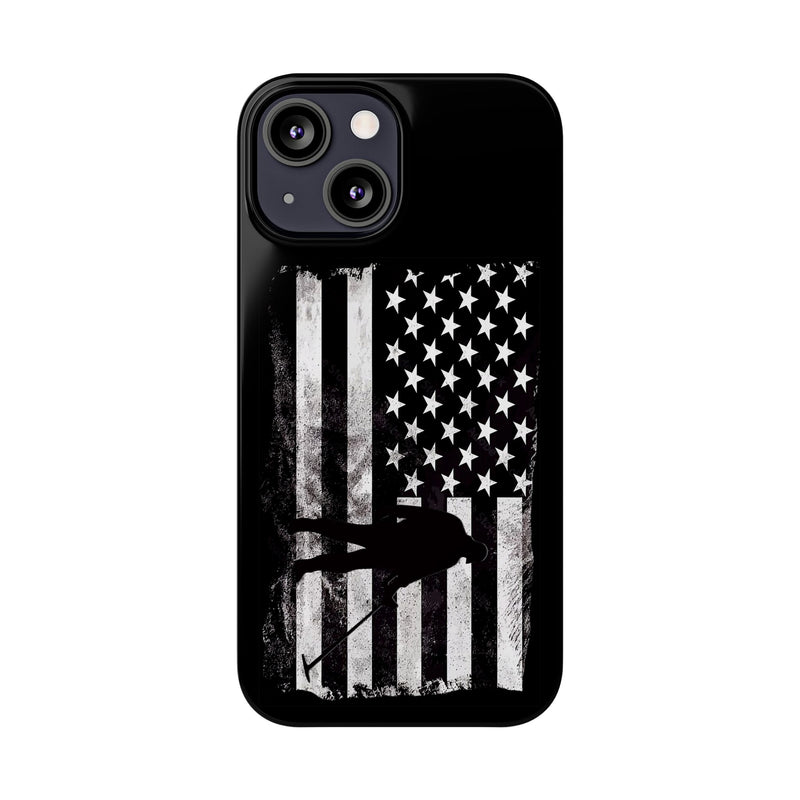 Slim iPhone Black Cases with stylized American Flag and Detectorist (13-16 series) sku: 21