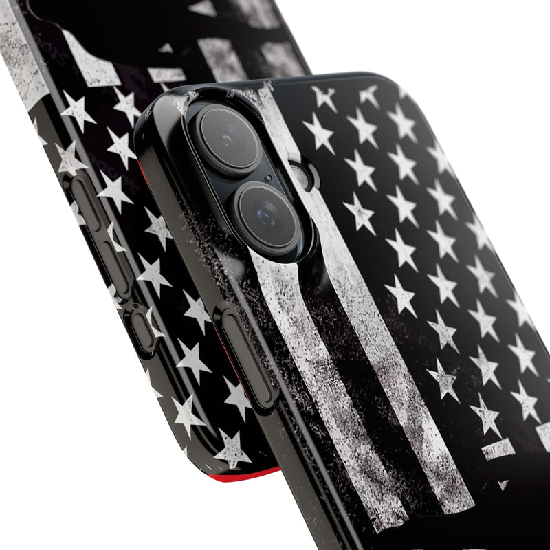 Slim iPhone Red Cases with stylized American Flag and Detectorist Graphic (iPhone 13-16 series)