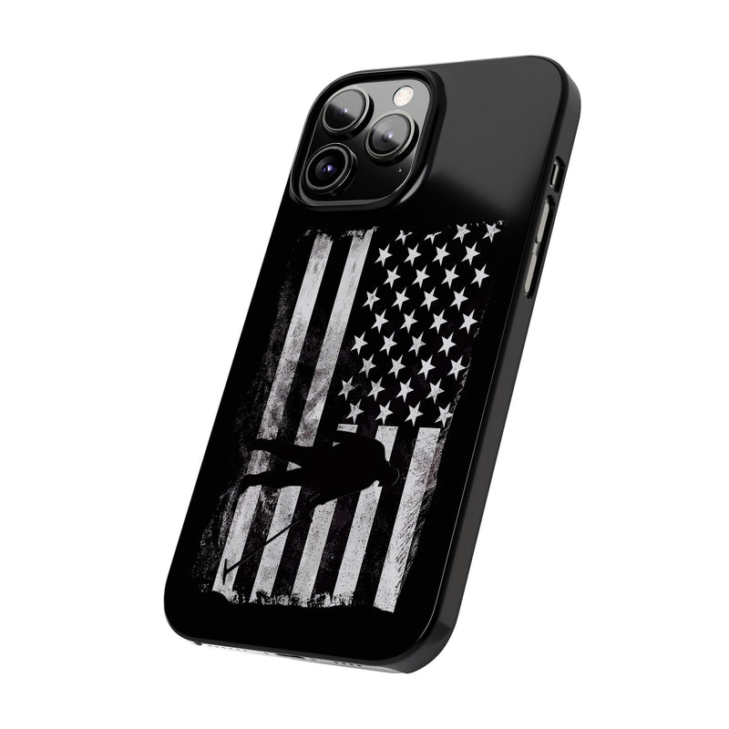 Slim iPhone Black Cases with stylized American Flag and Detectorist (13-16 series) sku: 21