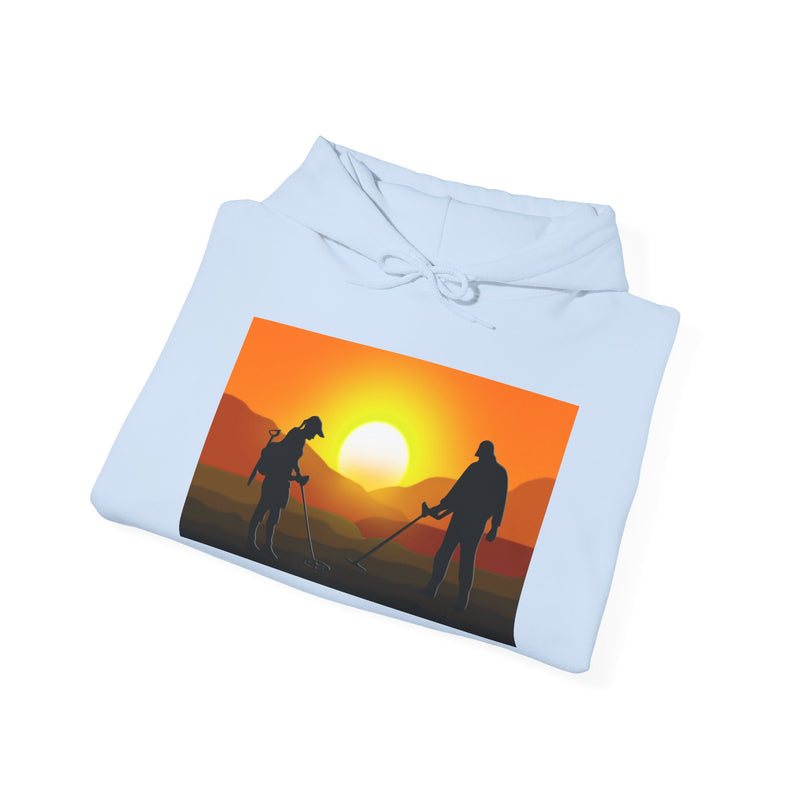 Sunset Detector Couple design on front, graphic coil on back, 2-Sided. Thick Weight Hoodie sku: 126