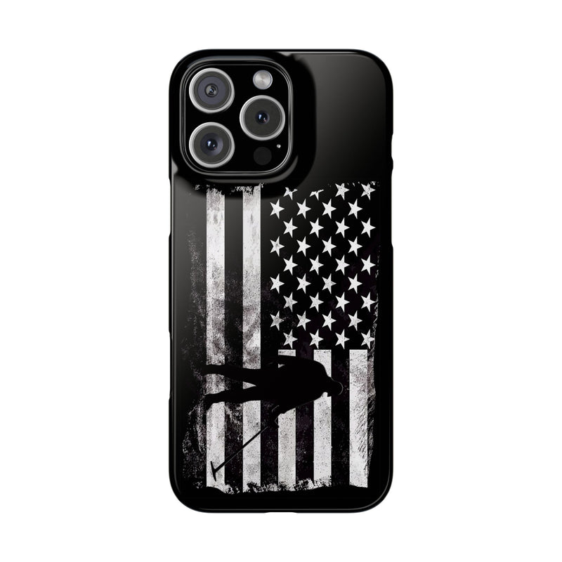 Slim iPhone Black Cases with stylized American Flag and Detectorist (13-16 series) sku: 21