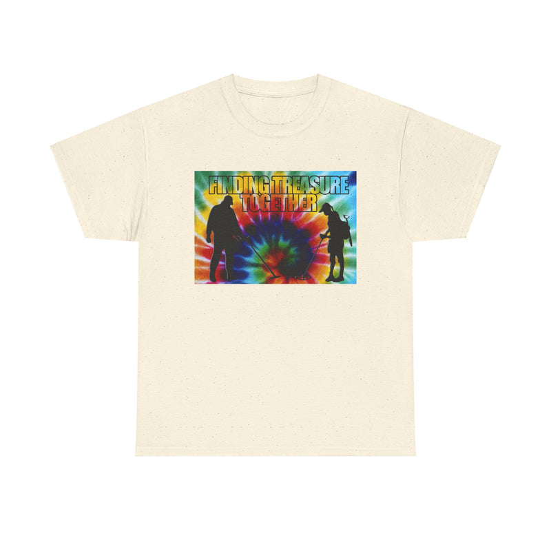 'Finding Treasure Together' Tie Dye style heavy weight T-Shirt. One-sided design.