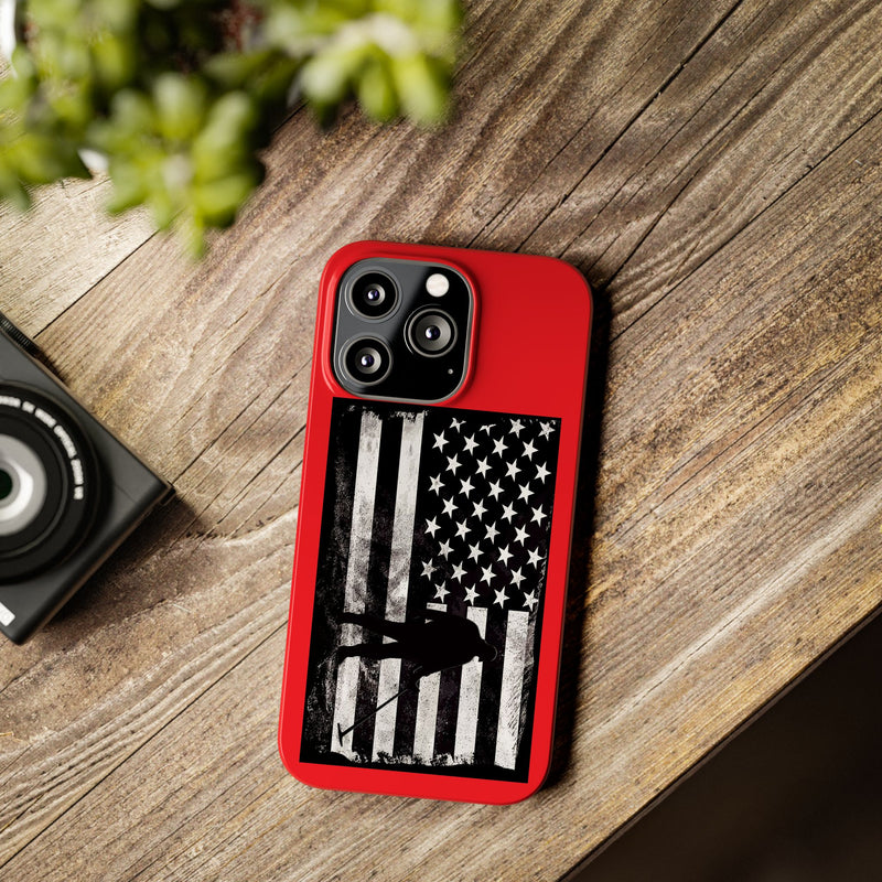 Slim iPhone Red Cases with stylized American Flag and Detectorist (13-16 series) sku: 22