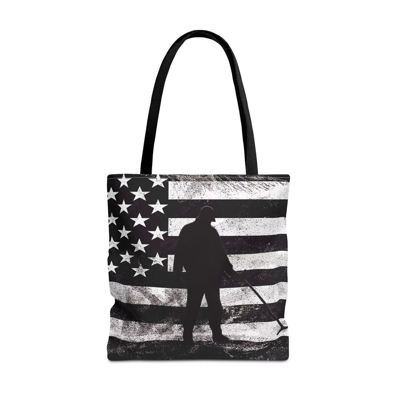 18X18" Tote. American Flag Detectorist design. 2-sided print. sku 201