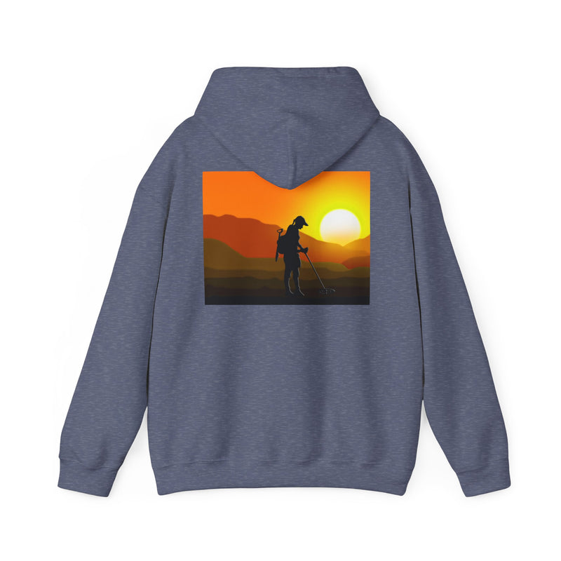 Metal Detecting (front) Women Detectorist with Sunset Design (back). Thick Weight Hoodie FREE SHIPPING