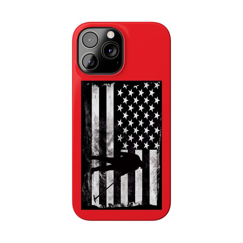 Slim iPhone Red Cases with stylized American Flag and Detectorist (13-16 series) sku: 22