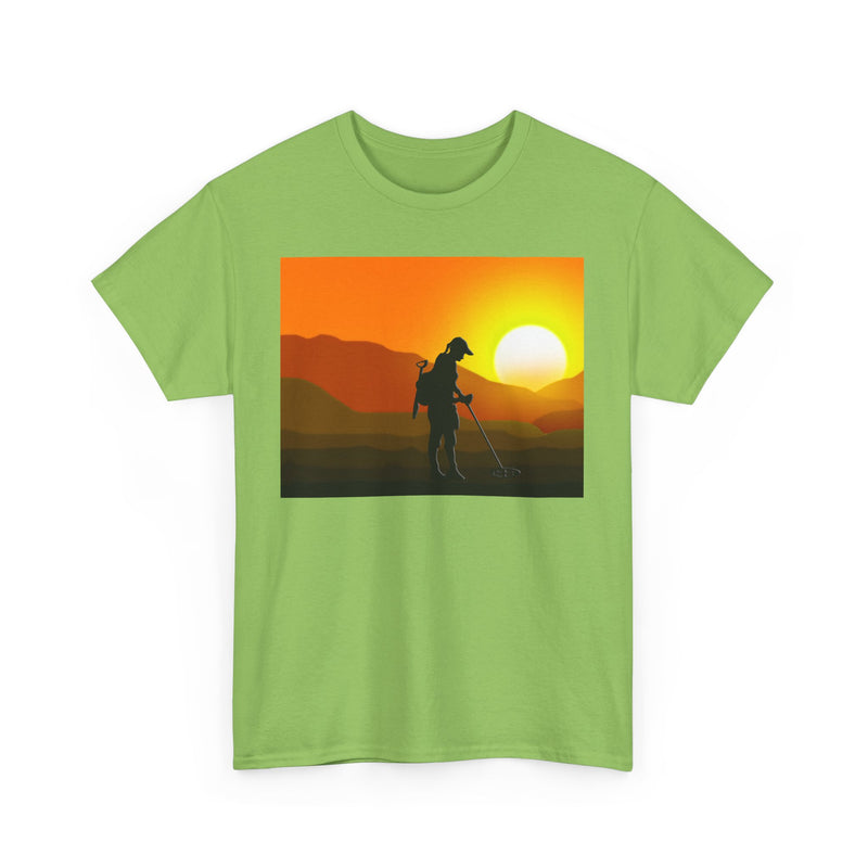 Female Detectorist with Sunset design. Heavy weight cotton T-Shirt. FREE SHIPPING