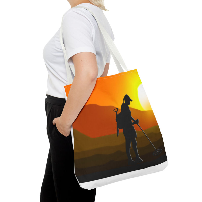 18X18" Tote SUNSET with Female Detectorist design. 1 sided print.