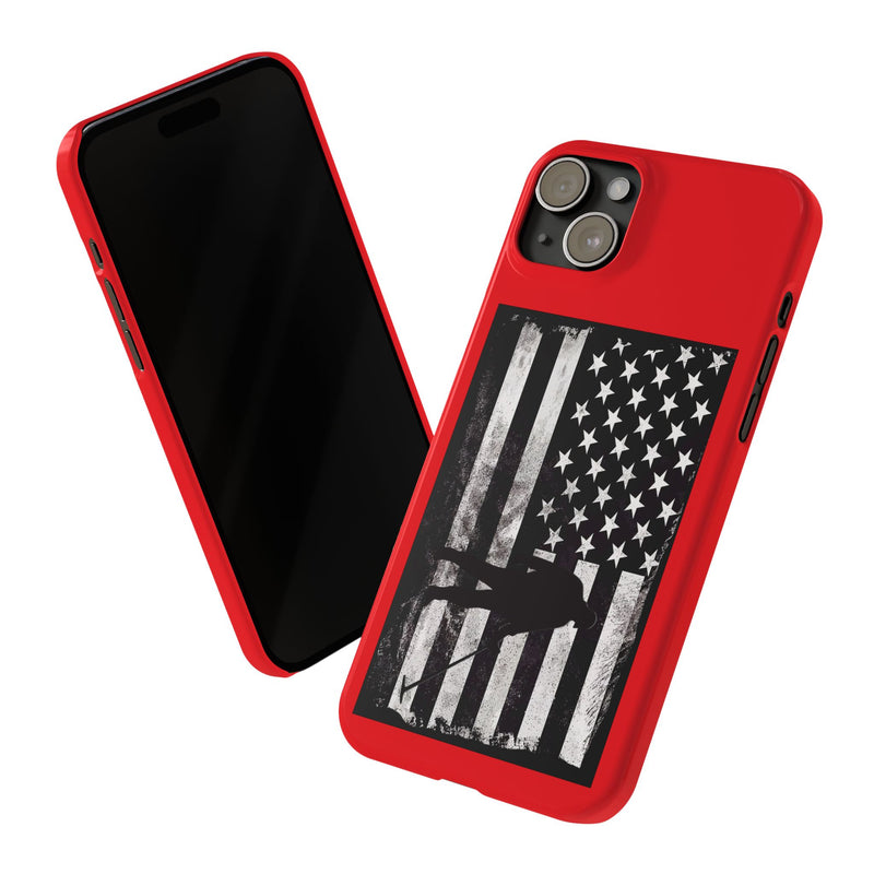 Slim iPhone Red Cases with stylized American Flag and Detectorist (13-16 series) sku: 22