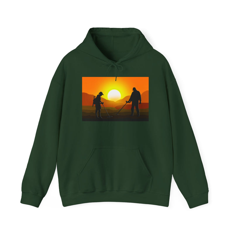 Sunset Detector Couple design on front, graphic coil on back, 2-Sided. Thick Weight Hoodie sku: 126