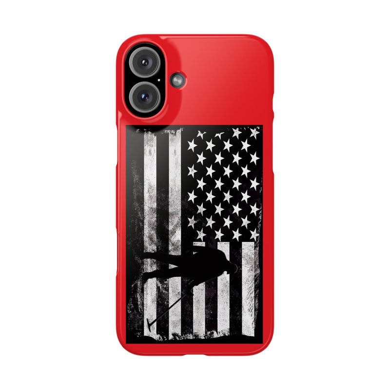 Slim iPhone Red Cases with stylized American Flag and Detectorist (13-16 series) sku: 22