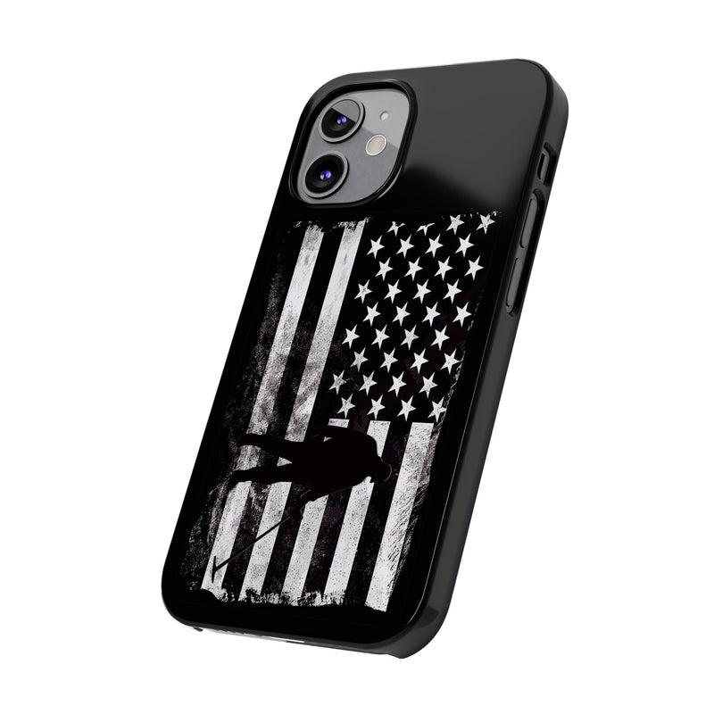 Slim iPhone Black Cases with stylized American Flag and Detectorist (iPhone 13-16 series) sku: 21