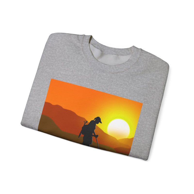 Heavy Blend Crewneck Sweatshirt - Female Detectorist with Sunset Design. 1-sided. FREE SHIPPING