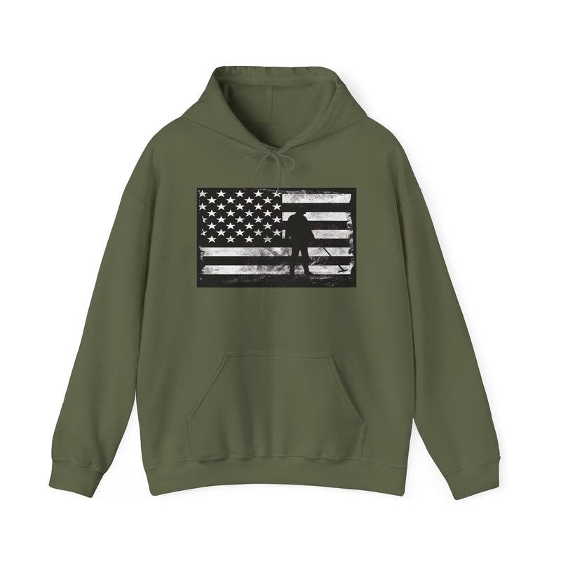 Graphic American Flag with Detectorist, 2-Sided. Thick Weight Hoodie FREE SHIPPING