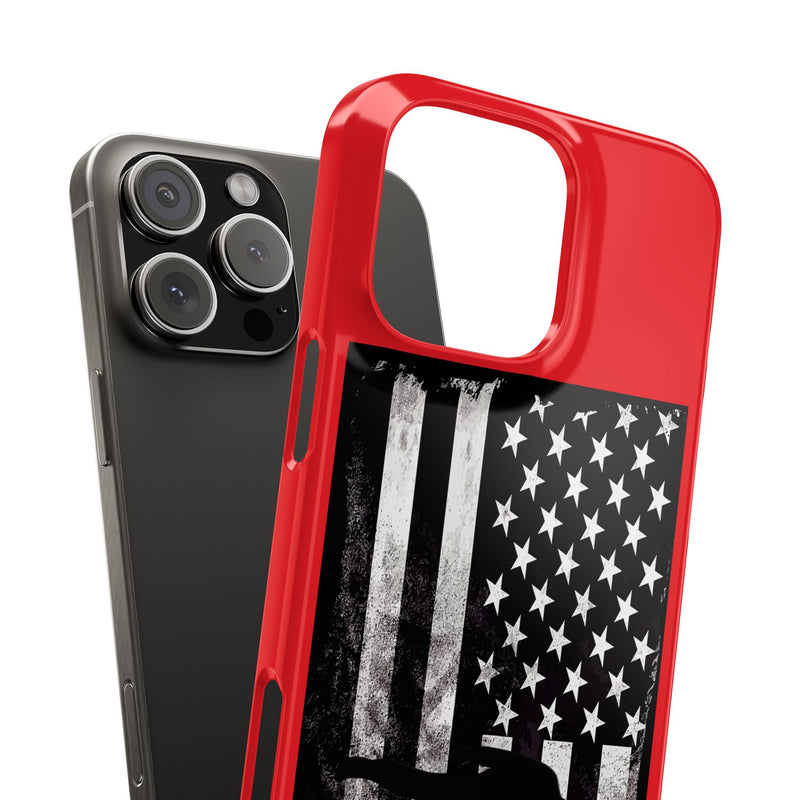 Slim iPhone Red Cases with stylized American Flag and Detectorist (13-16 series) sku: 22