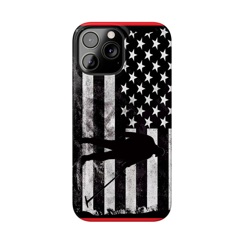 Slim iPhone Red Cases with stylized American Flag and Detectorist Graphic (iPhone 13-16 series)