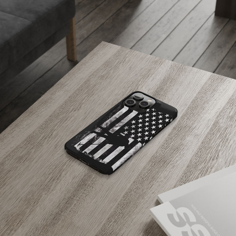 Slim iPhone Black Cases with stylized American Flag and Detectorist (iPhone 13-16 series) sku: 21