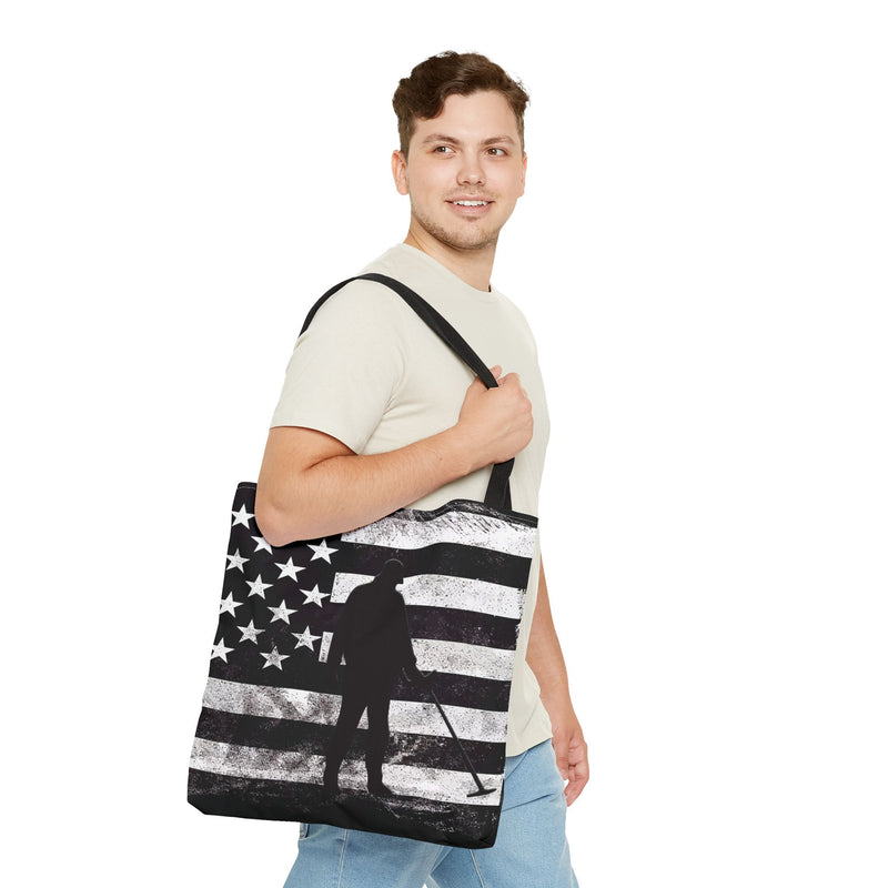 18X18" Tote. American Flag Detectorist design. 2-sided print. sku 201