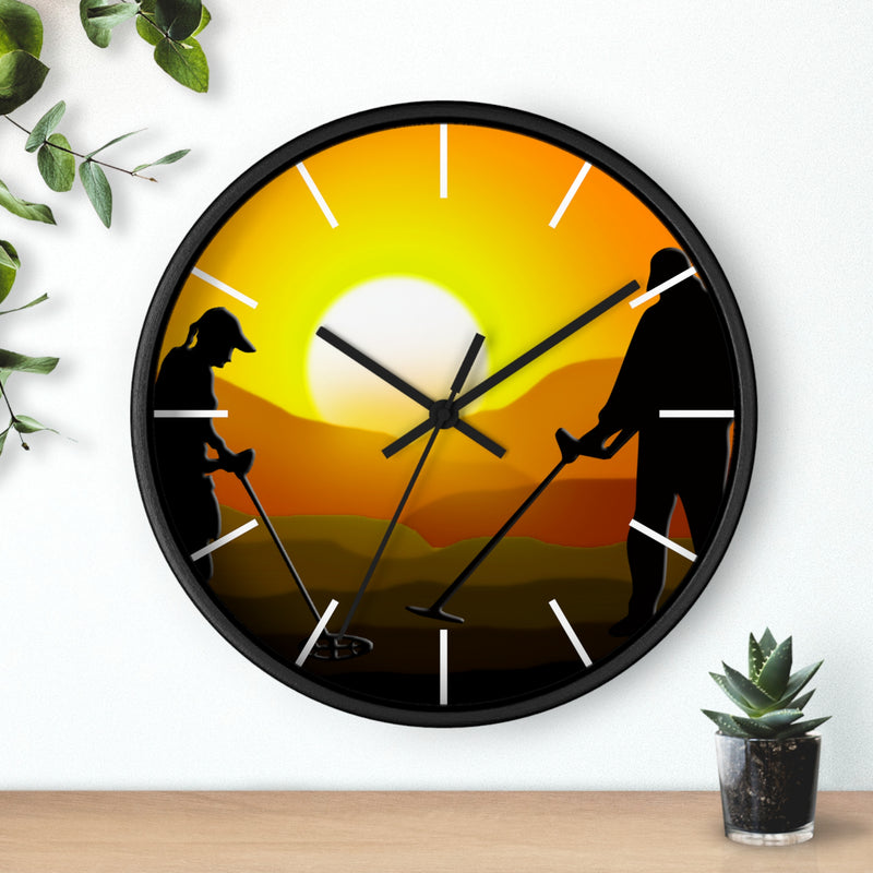 Sunset graphic of metal detecting couple Clock  10"  Battery operated (AA not included)  FREE SHIPPING sku: 101