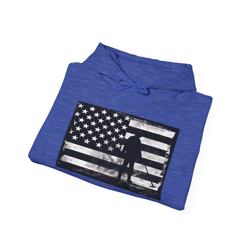 Graphic American Flag with Detectorist, 2-Sided. Thick Weight Hoodie FREE SHIPPING