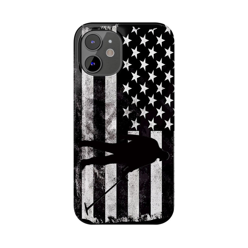 Slim iPhone Red Cases with stylized American Flag and Detectorist Graphic (iPhone 13-16 series)