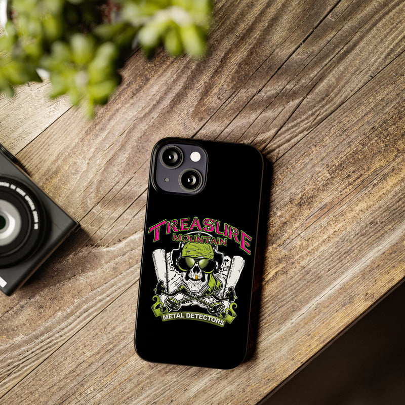 Slim iPhone Black Cases with Treasure Mountain Logo (iPhone 13-16 series)