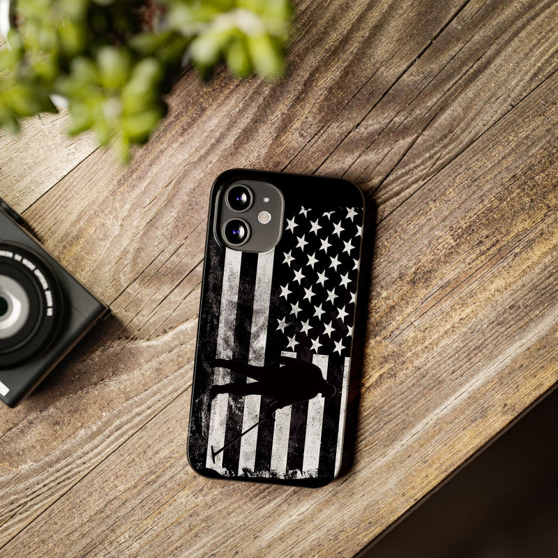 Slim iPhone Black Cases with stylized American Flag and Detectorist (iPhone 13-16 series) sku: 21