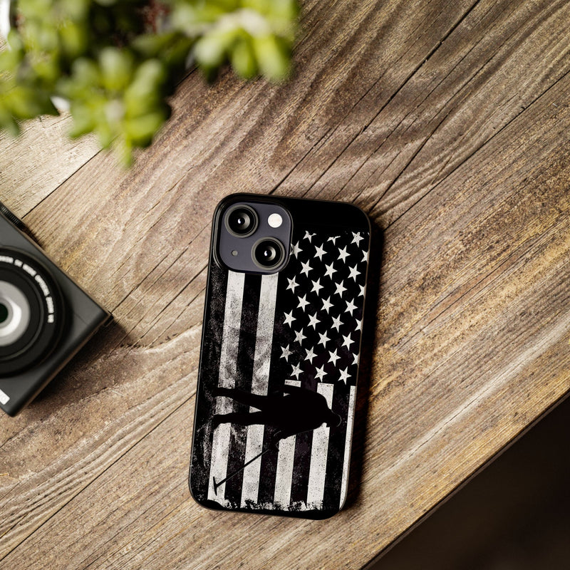 Slim iPhone Black Cases with stylized American Flag and Detectorist (iPhone 13-16 series) sku: 21