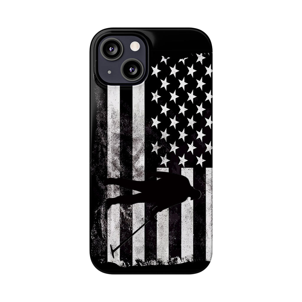 Slim iPhone Black Cases with stylized American Flag and Detectorist (iPhone 13-16 series) sku: 21