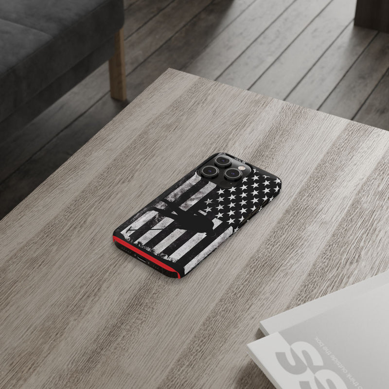 Slim iPhone Red Cases with stylized American Flag and Detectorist Graphic (iPhone 13-16 series)