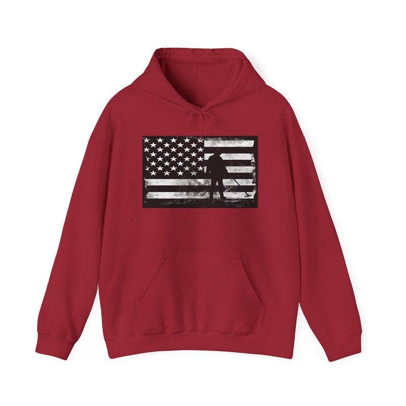 Graphic American Flag with Detectorist, 2-Sided. Thick Weight Hoodie FREE SHIPPING