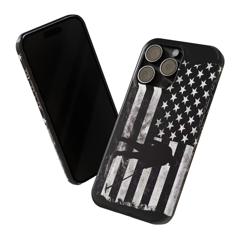 Slim iPhone Black Cases with stylized American Flag and Detectorist (iPhone 13-16 series) sku: 21