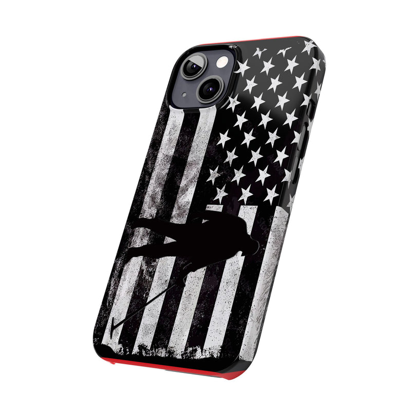 Slim iPhone Red Cases with stylized American Flag and Detectorist Graphic (iPhone 13-16 series)