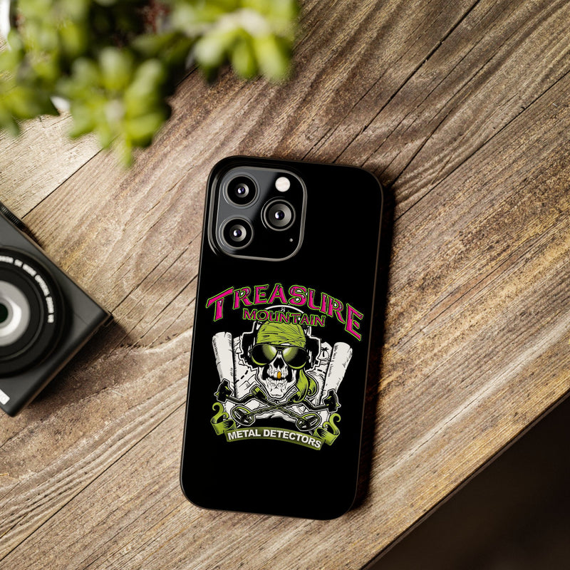 Slim iPhone Black Cases with Treasure Mountain Logo (iPhone 13-16 series)