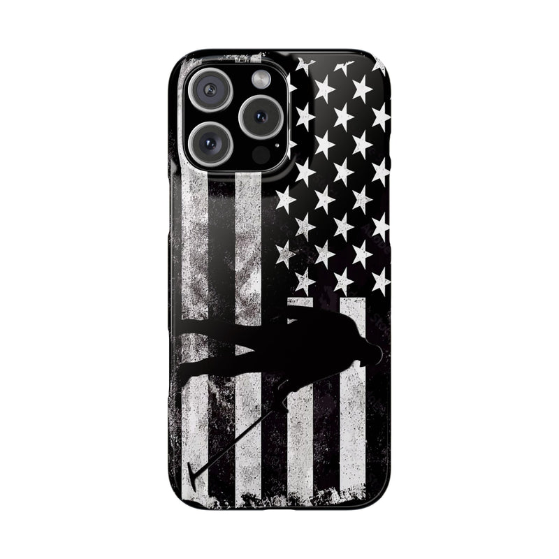 Slim iPhone Red Cases with stylized American Flag and Detectorist Graphic (iPhone 13-16 series)